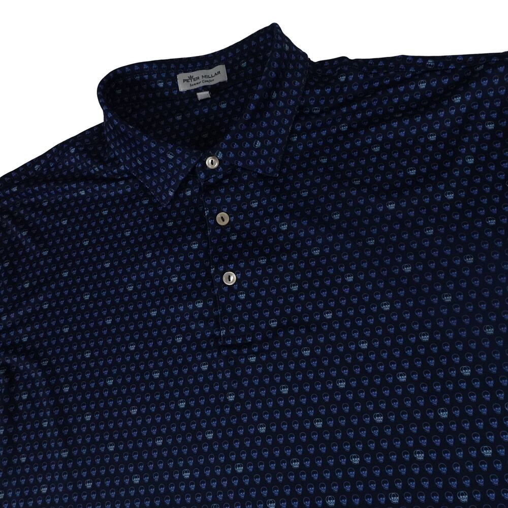 Peter Millar Skull Geometric Print Performance Golf Polo Shirt Men's XL